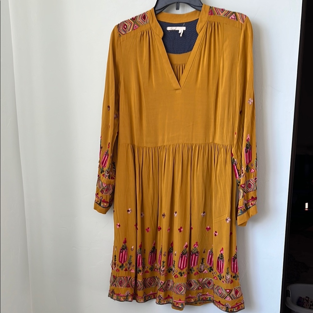 Floreat Embroidered Mustard Dress